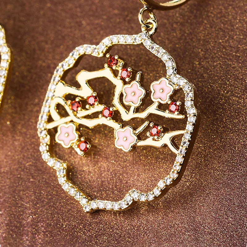 

Geometric round hollow out plant flower earrings for women S925 needle high-grade elegant aesthetic fashion jewelry ear drops