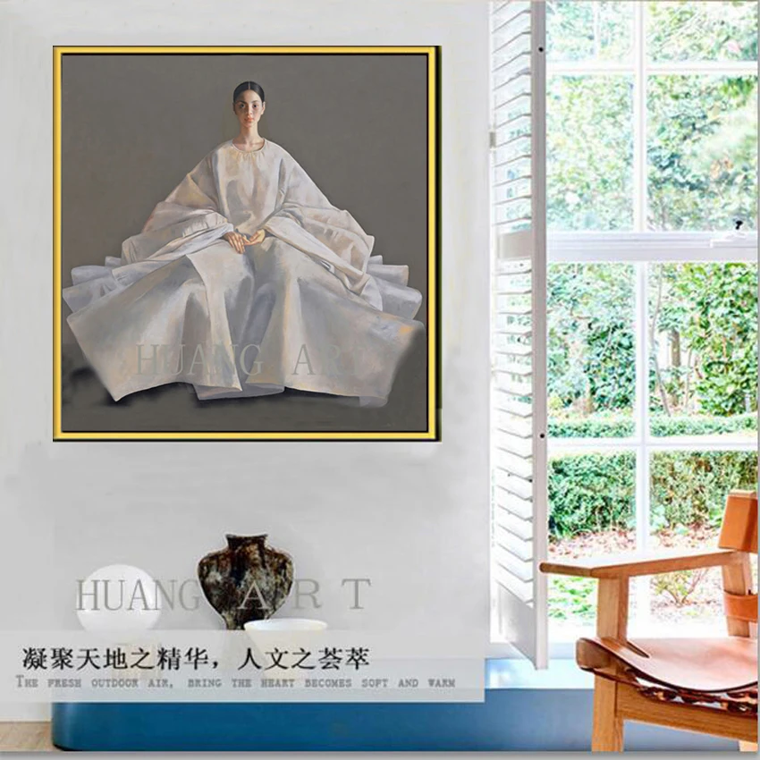 

High quality wear Blue clothes girl no Frame and With framed Oil Painting Canvas Palette pen On Canvas Picture Home Decoration