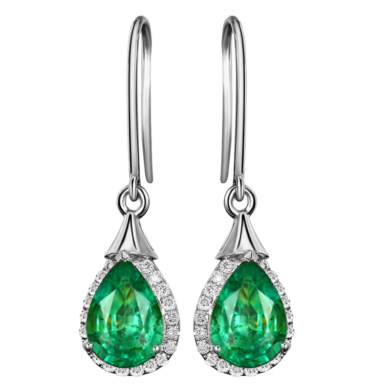 

925 Sterling Silver Jewelry with Green Gemstones Water Drop Shaped Earrings for Women Emerald Female Ear Drops Anniversary Gifts