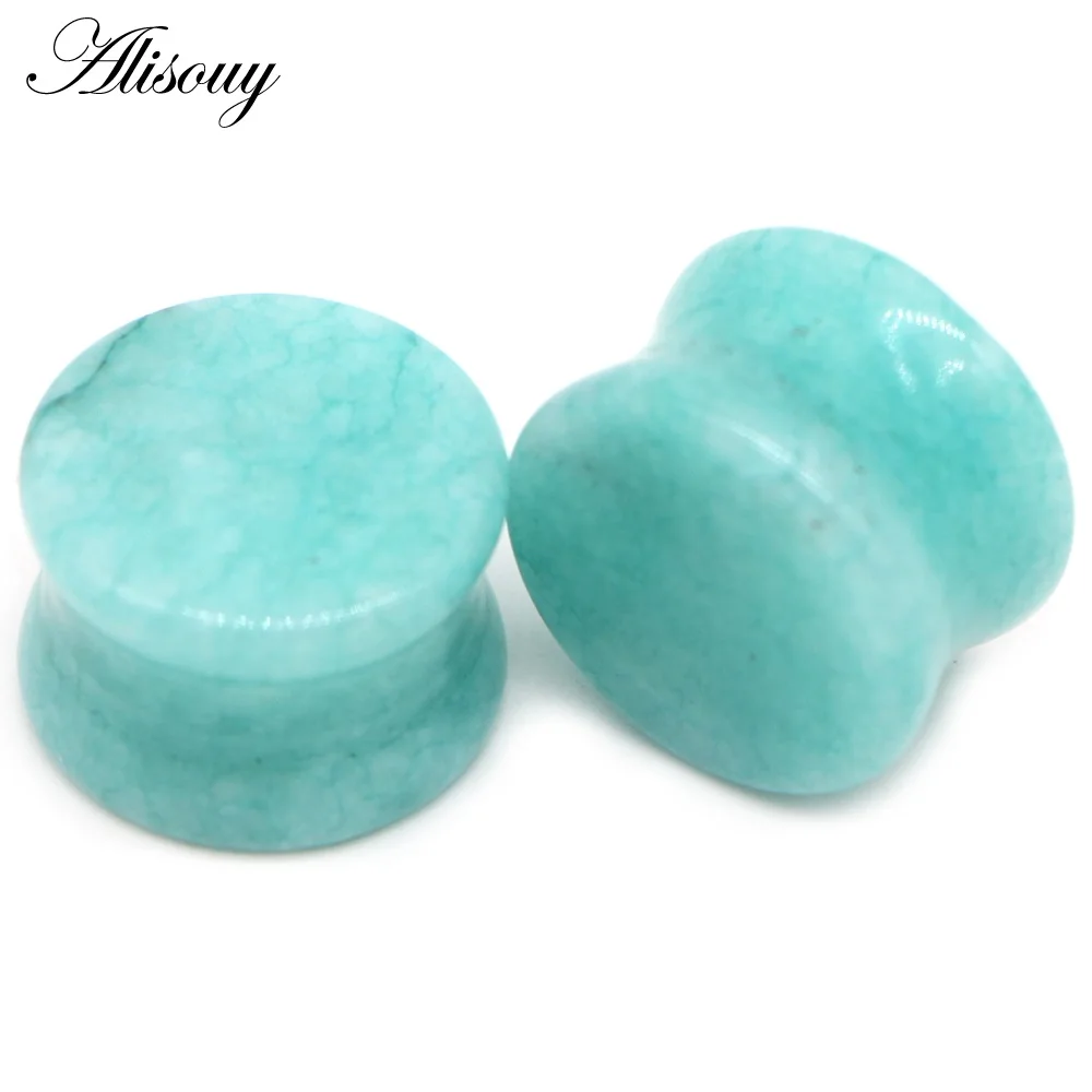 919c Amazonite Alisouy, 2 шт., натуральные каменные расширители для ушей, беруши, тоннели, 6 мм-16 мм, ушные растяжки, конусные пирсинг, ювелирные изделия - Окраска металла: 919c Amazonite