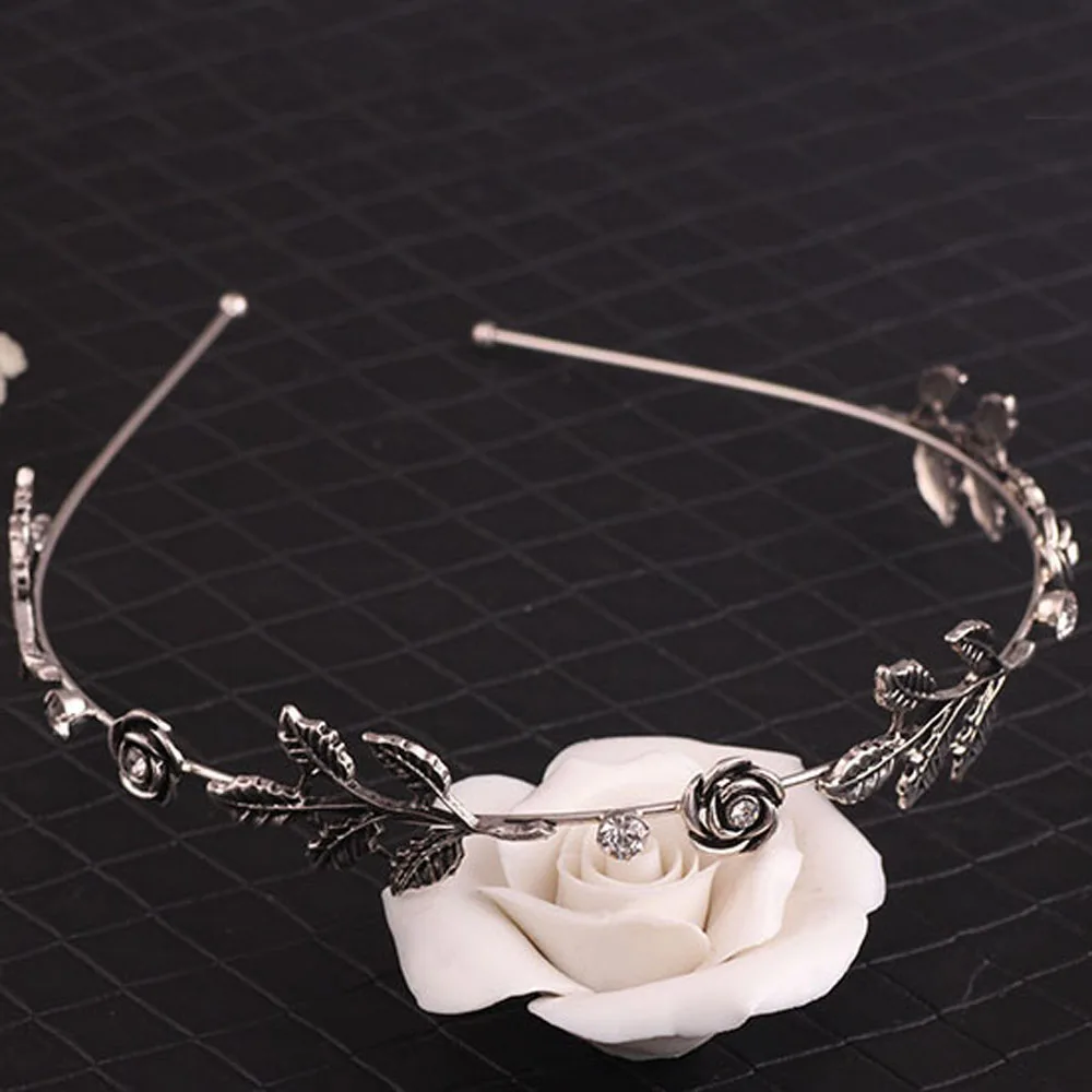 Женская винтажная металлическая повязка на голову с розовыми листьями