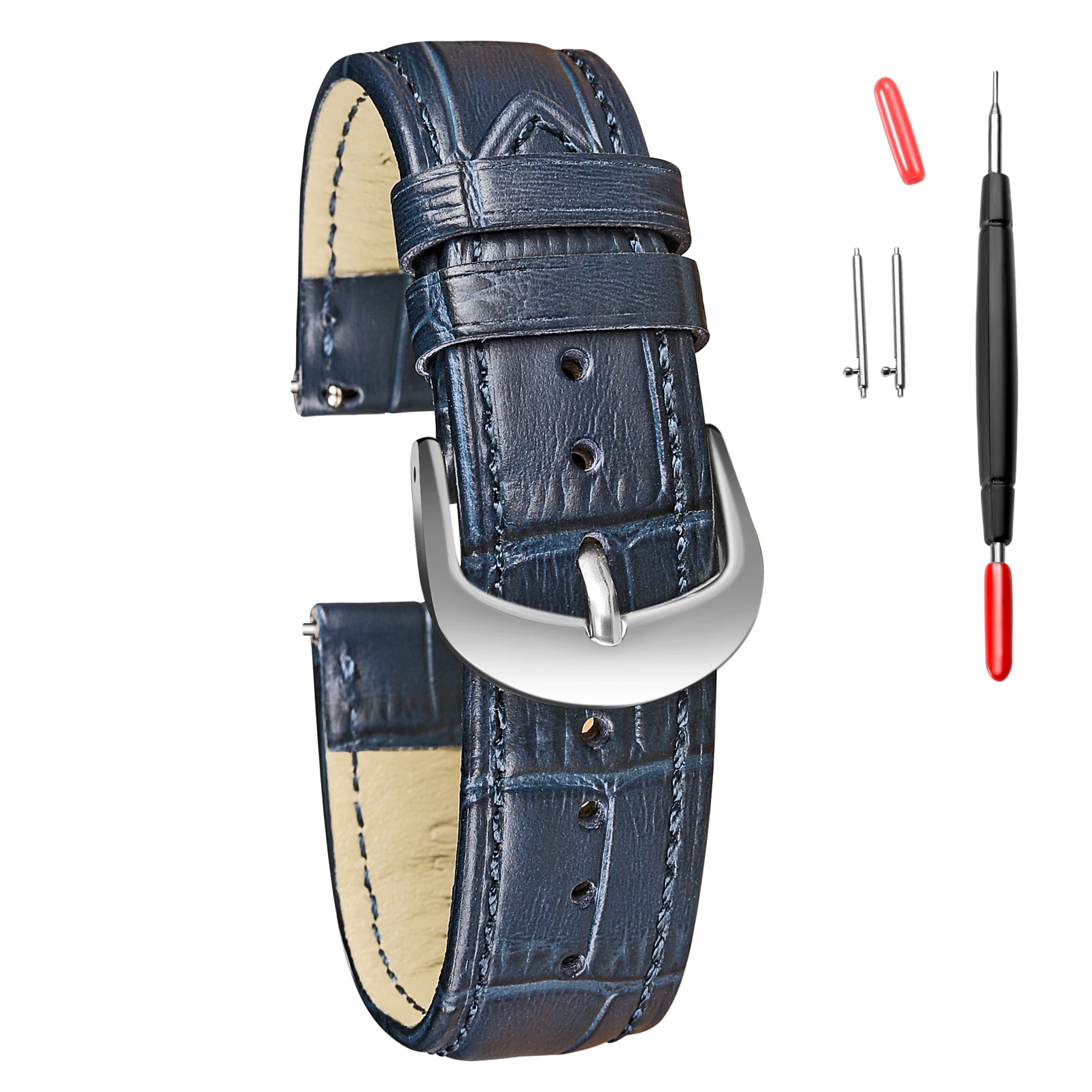 Кожаные часы с тиснением аллигатора синие ремешки для быстрой замены 16 мм 18 20 22
