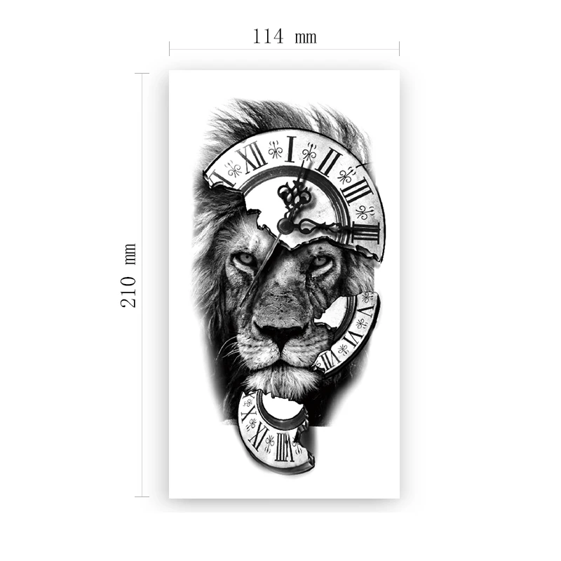 

Clock Fragments Waterproof Temporary Tattoo Sticker Black Lion Head Letter Fake Tattoos Flash Tatoos Arm Body Art for Women Men