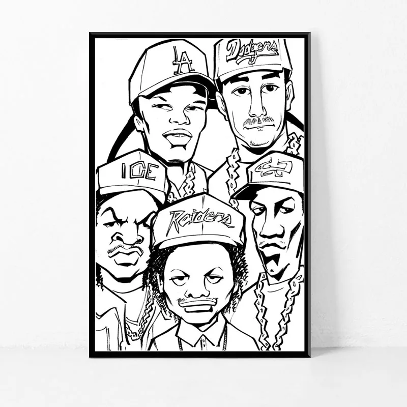 N. W. A хип-хоп для музыкальных выступлений, для чтения рэпа звезда ледяной куб Dr. Dre Eazy-E Старая школа искусства живопись Шелковый Холст плакат настенный домашний декор