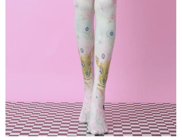 New Fashion Deer Flower Diamond Printed Pantyhose