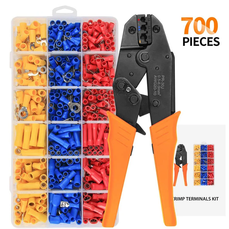 

Rubber Insulated Terminal Assembly Set Ratchet Type Clamp Waterproof Cold Pressed Terminal Multi-Function Clamp Ear Pliers