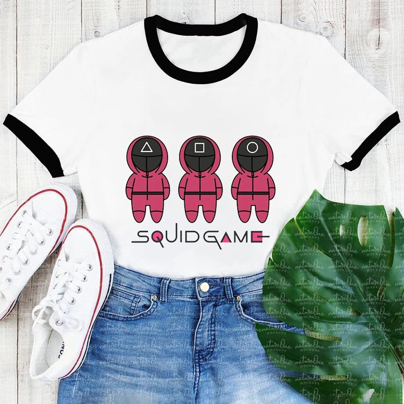 

2022 Korean TV Squid Game Cosplay Print Costume Women T-shirt 047 456 218 Pattern Fashion Tops Short Sleeve Hallowmas Street Tee