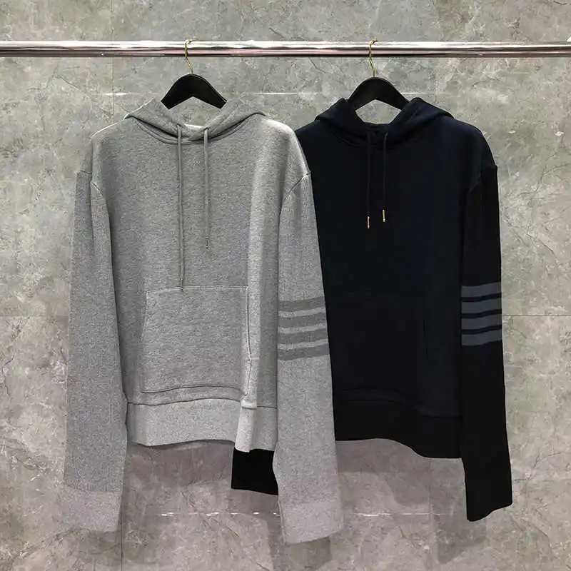 

2021 модная брендовая одежда TB THOM в полоску с капюшоном, свободная хлопковая куртка, мужские свитшоты, пуловеры, повседневные толстовки, спорт...