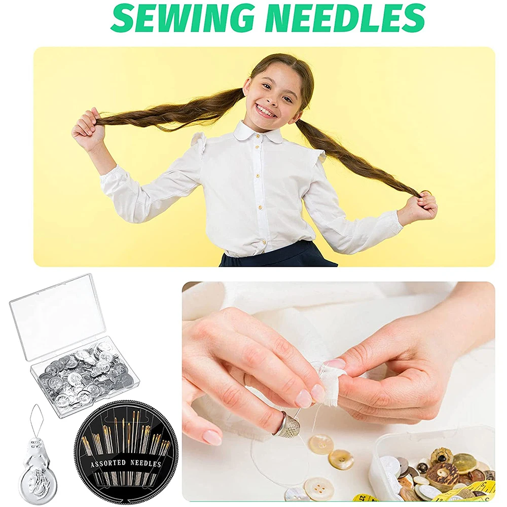 

100Pcs Silver Tone Wire Loop Needle Threader Stitch Insertion Tool with 30Pcs Hand Sewing Needles for Sewing Crafting Needlework