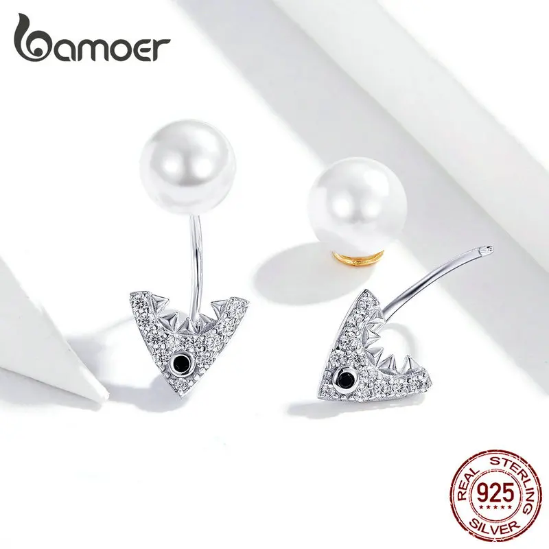Bamoer, жемчужные серьги для женщин, Стерлинговое серебро 925, Акула, подвеска в виде животного, серьги для женщин, модные ювелирные изделия, Brincos, новинка, SCE773