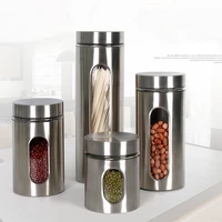 kitchen household stainless steel storage tank shatter resistant visual glass seal pot grains caddy receive food cans glass jars