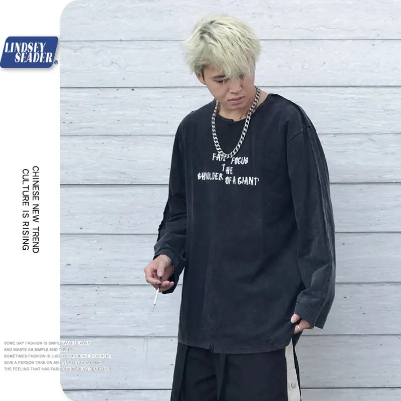 Мужская футболка большого размера с длинными рукавами и полосками по бокам