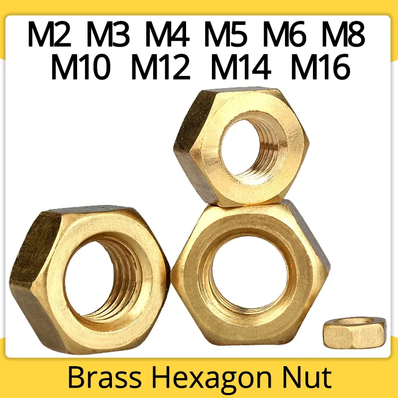 

DIN934 M2 M3 M4 M5 M6 M8 M10 M12 M14 M16 Brass Nut Copper Hexagonal Nuts Brass Hex Nuts high strength