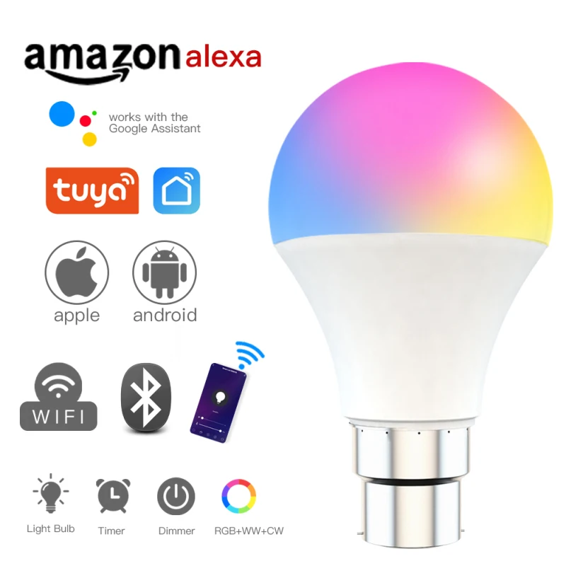 

9W WiFi Smart LED Light Bulb E27 B22 Ampoule LED Intelligent Dimmable Night Lamp Apply To Alexa Google Home Assistant Echo