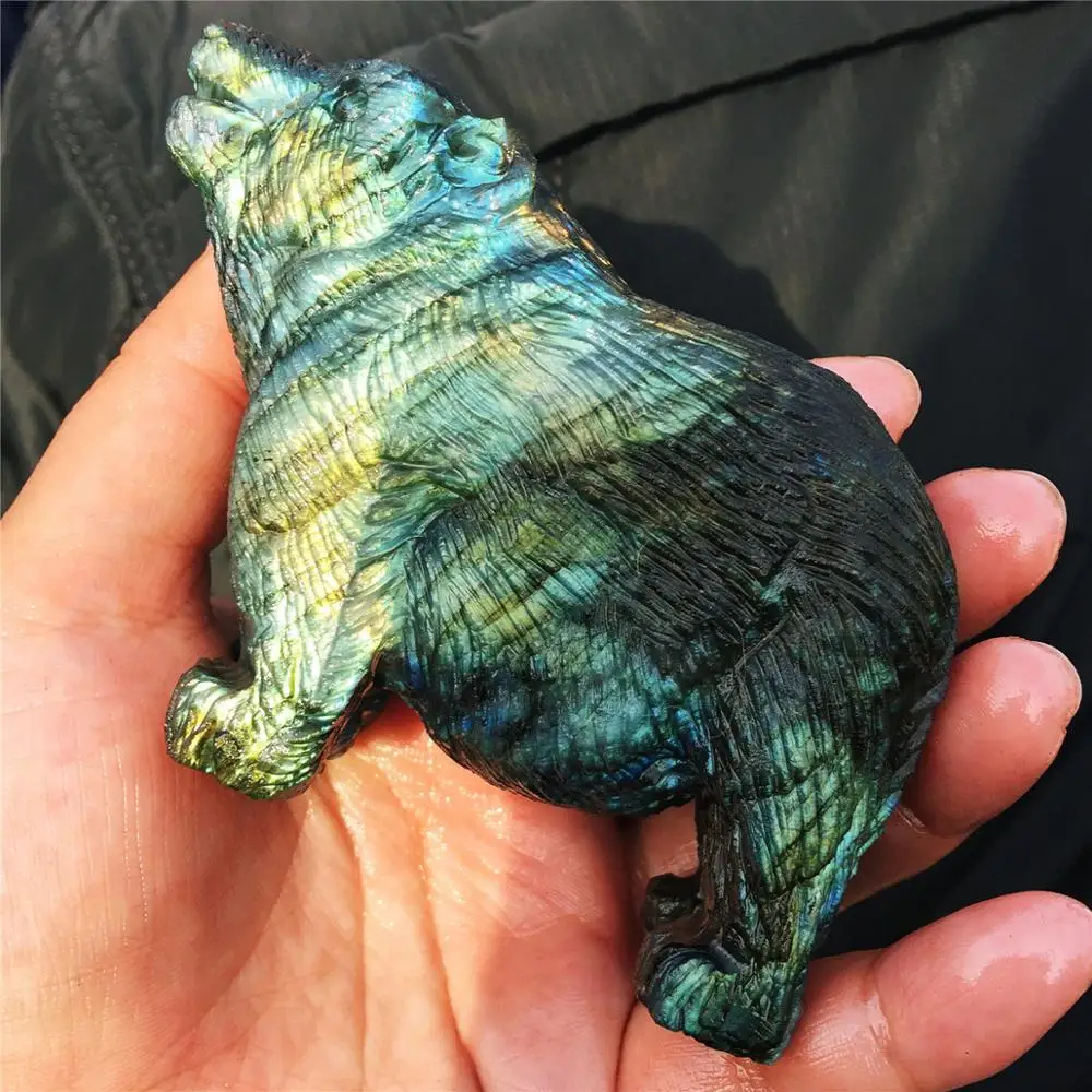 1pcs AAAA Natural labrador stone hand carved animal polar bear crystal statue decorated Christmas gift Eve | Дом и сад