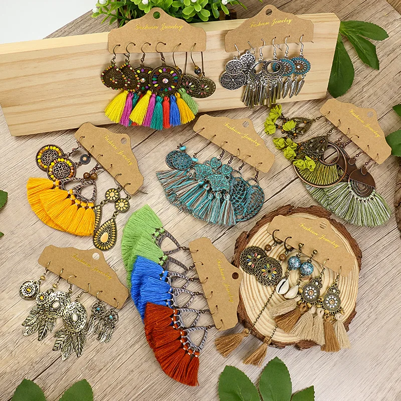 

Women's Handmade Tassel Ethnic Style Earrings Flower Retro Earrings Fashion Alloy Earrings Set Female