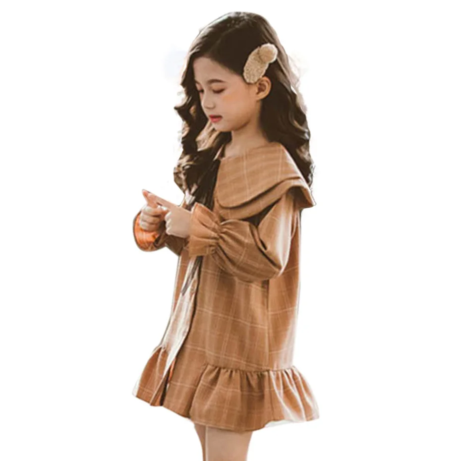 Платье для девочек вечерние ное платье в клетку Модное детское с отложным