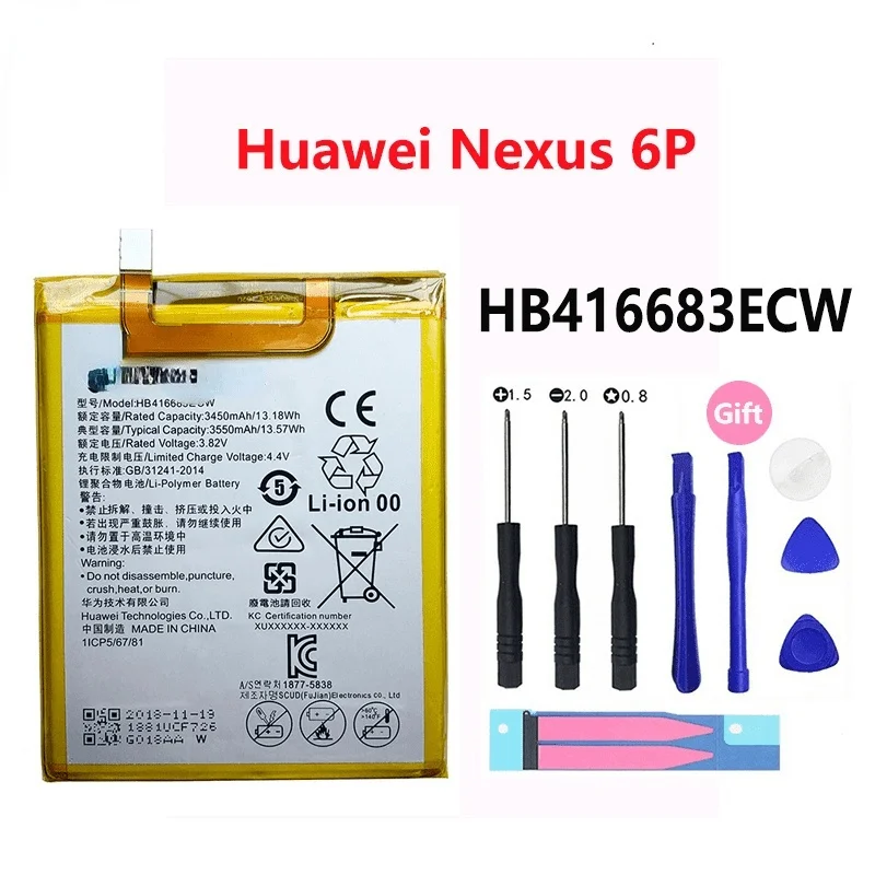 

Оригинальный аккумулятор HB416683ECW для телефона Huawei Nexus 6P Nexus6P H1511 H1512 3550 мАч, оригинальные сменные батареи