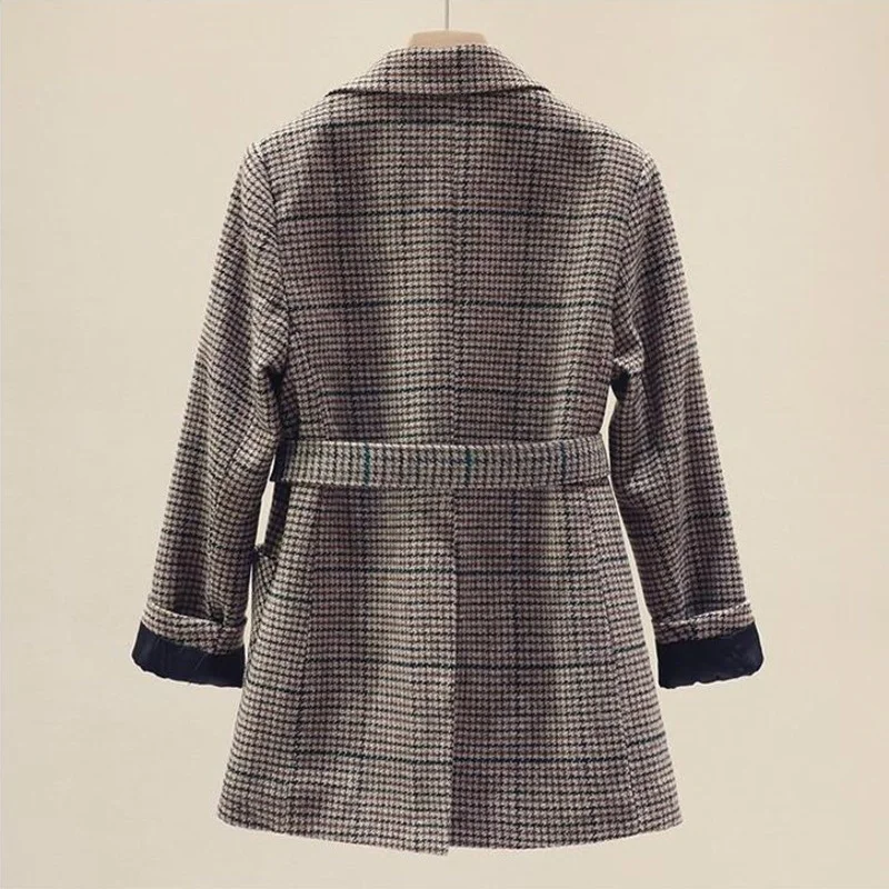 

Yocalor Plaid Coat Woollen Cloth Women Jacket Women's New 2020 Autumn Winter Female Overcoat Outerwear Coats