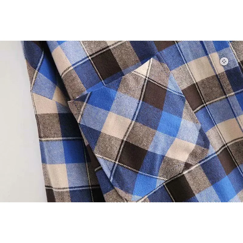 

2020 New Women Plaid Button Pockets Shirt Turn-Down Collar Long Sleeve Shirt Female Fashion Casual Women Clothes