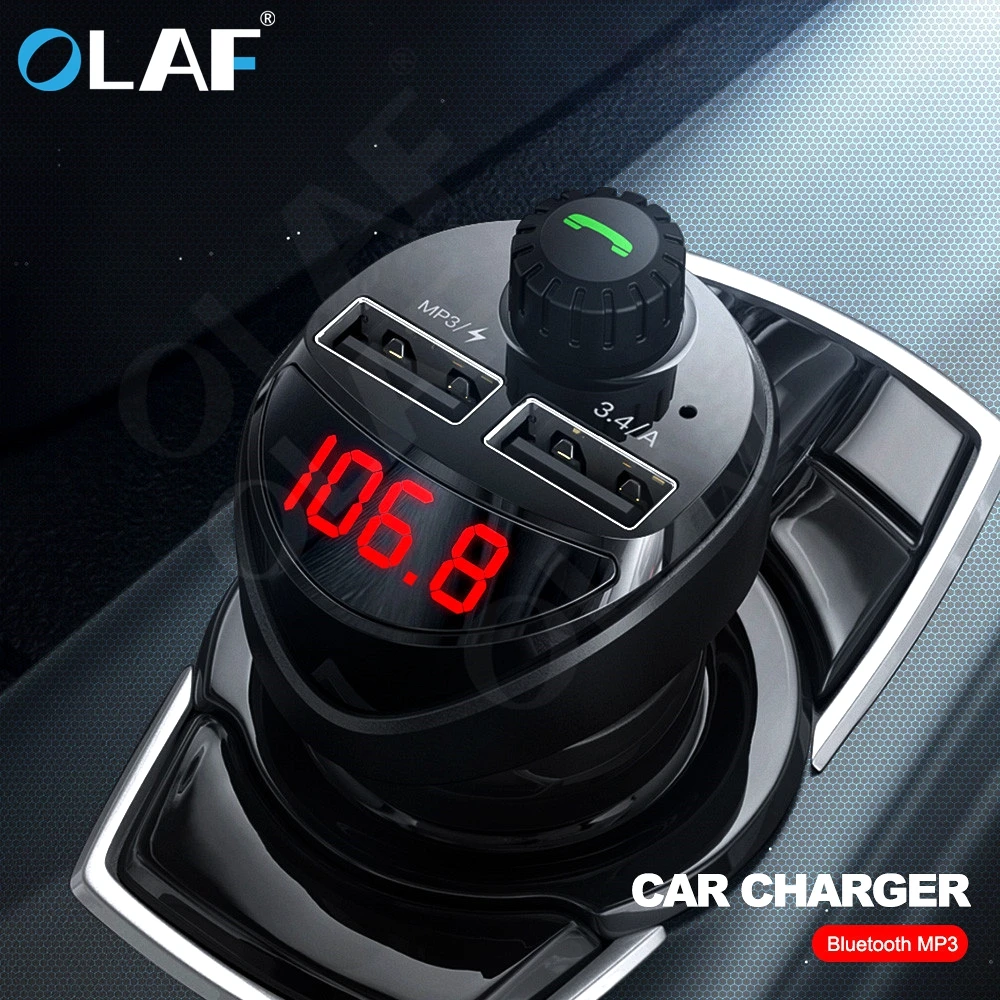 Автомобильное зарядное устройство Olaf Bluetooth с FM передатчиком 3 4 А быстрое двумя USB