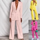 Женский деловой Блейзер на пуговицах, однотонный пиджак розового и желтого цвета, комплект из двух предметов, 2021
