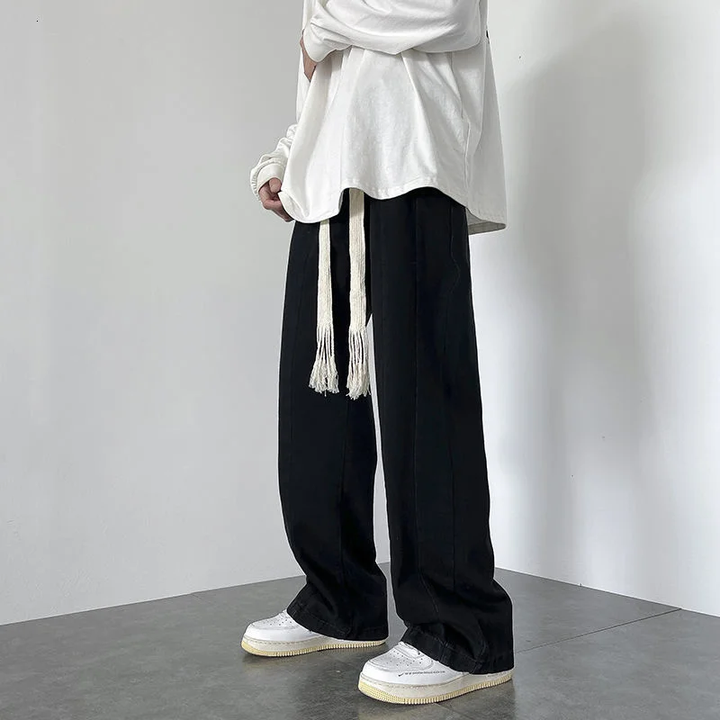 Black/Blue Baggy Jeans Men Fashion Retro Casual Wide-leg Pants Men Streetwear Loose Hip-hop Straight Denim Pants Mens Trousers