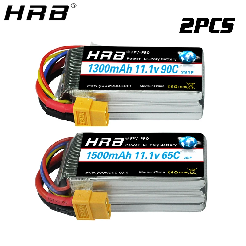 2 шт. аккумулятор HRB Lipo 3S 11 1 V 1300mah 4S 14 8 1500mah 1800mah 2S 7 4 2200mah 50C XT60 2600mah RC самолет FPV части