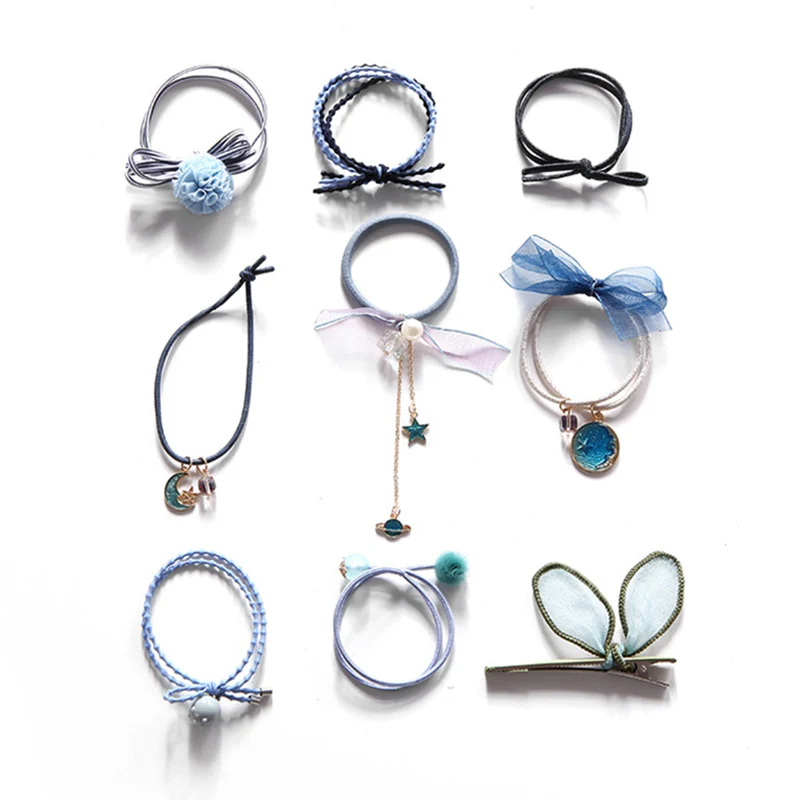 

9 Pcs/Set Women Mixed Hair Band Elastics Hair Ropes Girl Ponytail Holder Hairband MP789