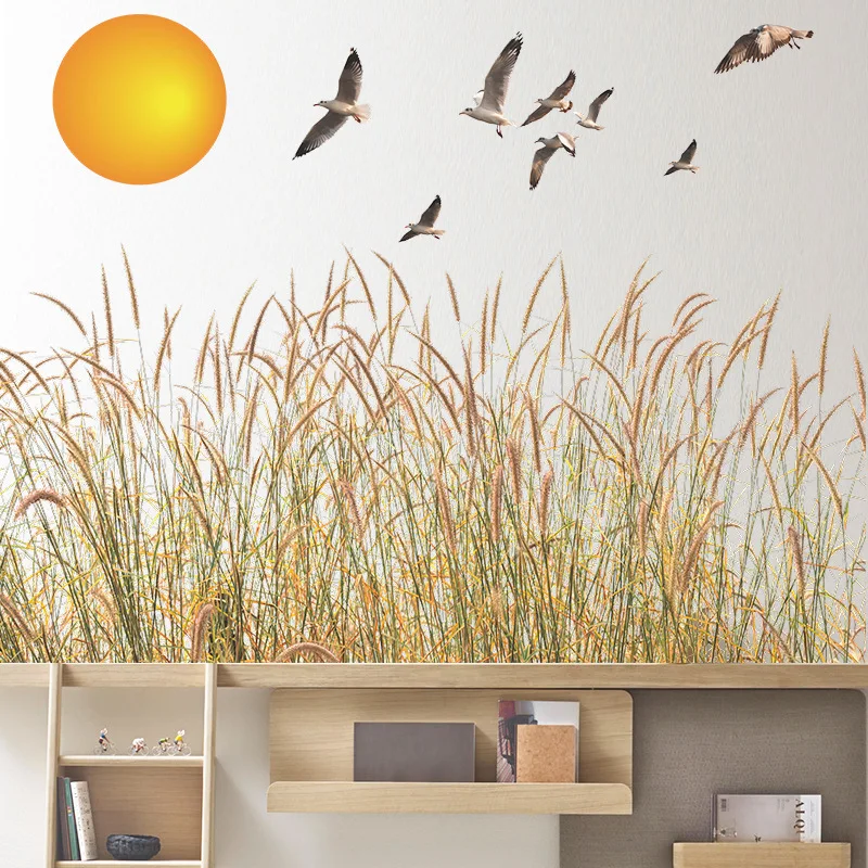 

Sunset and Lonely Birds Qi Fei Lakeside Landscape Painting Bedroom Living Room Wall Home Decoration Wall Stickers
