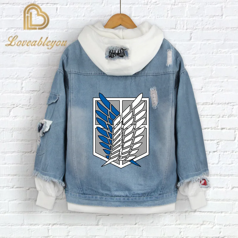 Куртка Мужская/Женская джинсовая с капюшоном уличная одежда из денима атака на