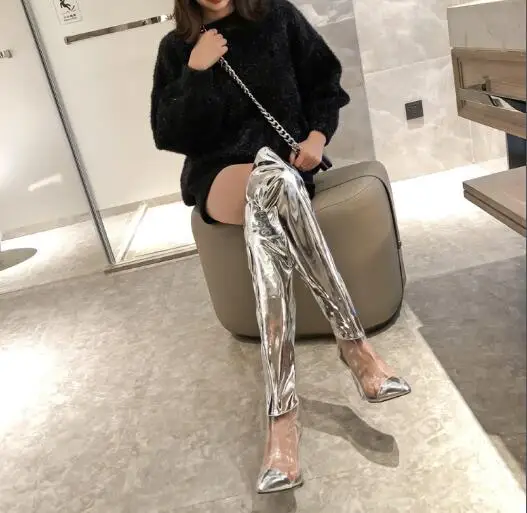 Серебристые черные белые с острым носком в стиле пэчворк женские прозрачные