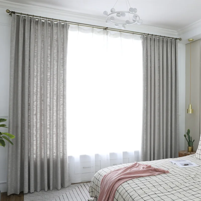 Плотные Занавески плотные однотонные черные льняные шторы для окна спальни