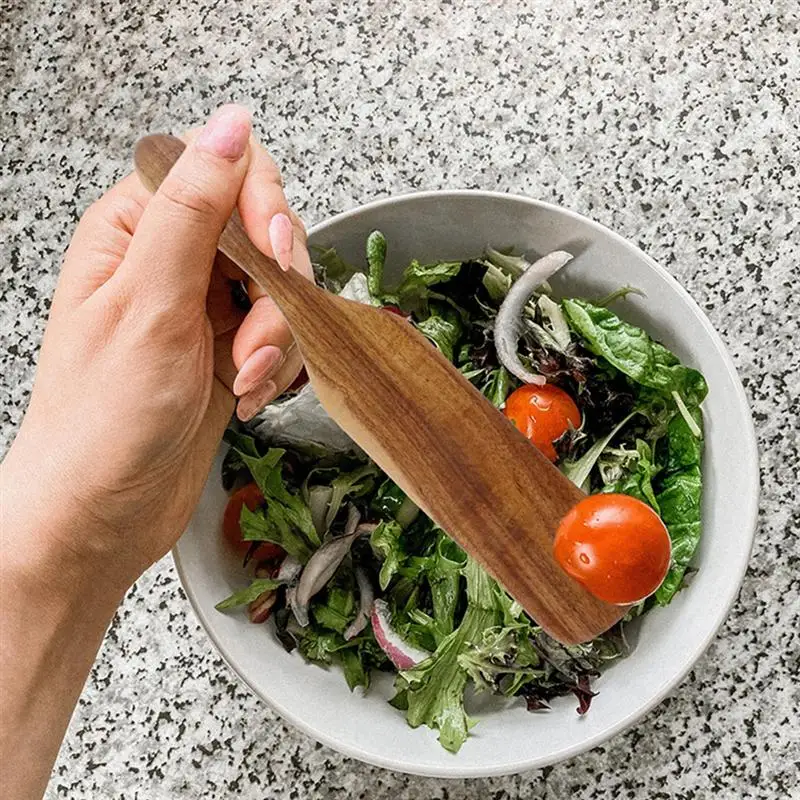 

1 Set 6 Pcs Long Handle Turners Wooden Spatuals Slotted Turners Salad Spatulas (Coffee)