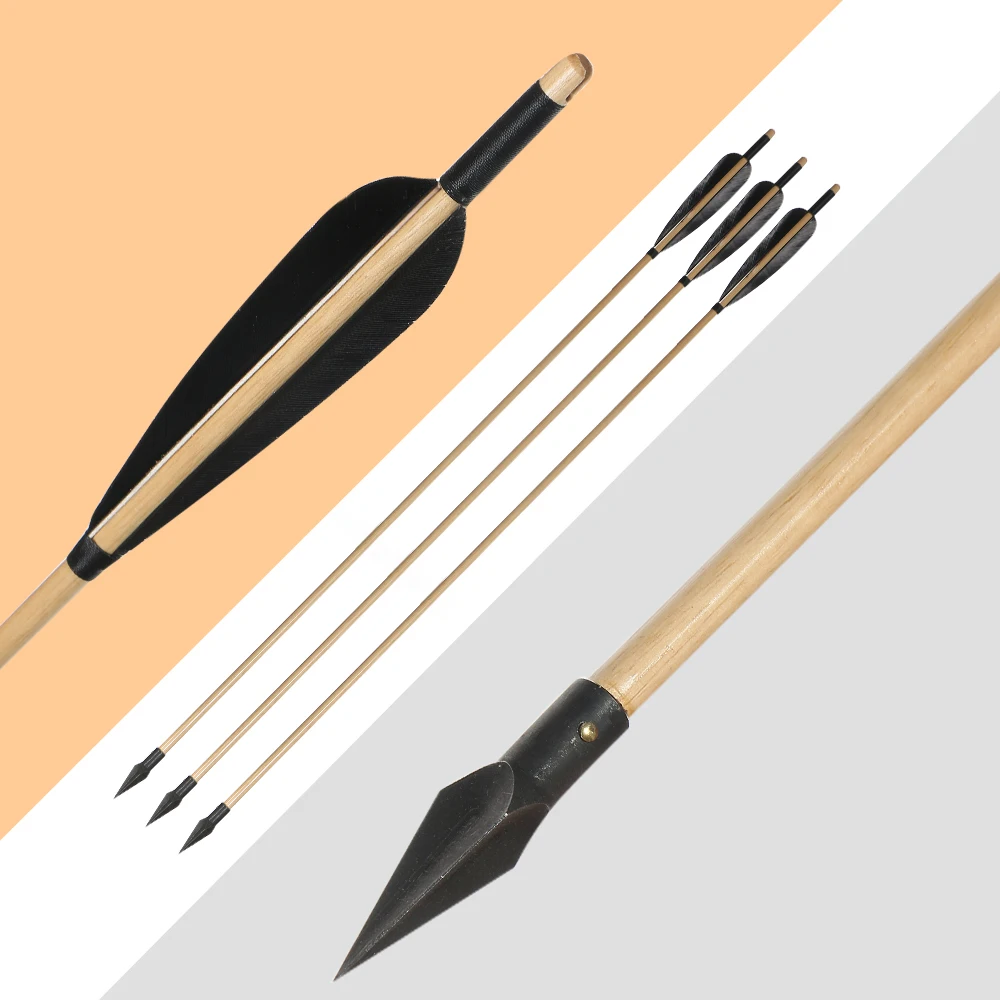 Деревянные стрелы для стрельбы из лука 6 шт. 31 дюйм черное перо деревянный вал