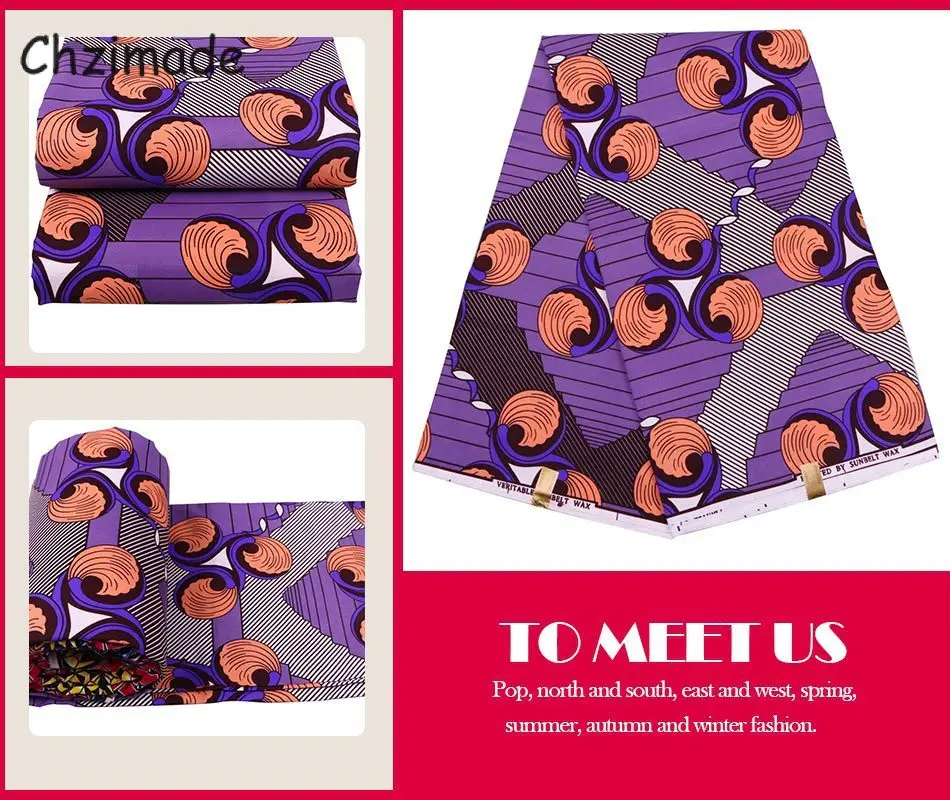 Chzimade 1 ярд Анкара африканская настоящая восковая ткань с принтом 2020 фиолетовый