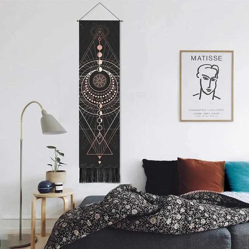 Black Tarot Card Constellation Tapestry Wall Hanging Astrology Divination Phase Tapestries Home Bedroom Office Galaxy Decor | Дом и сад
