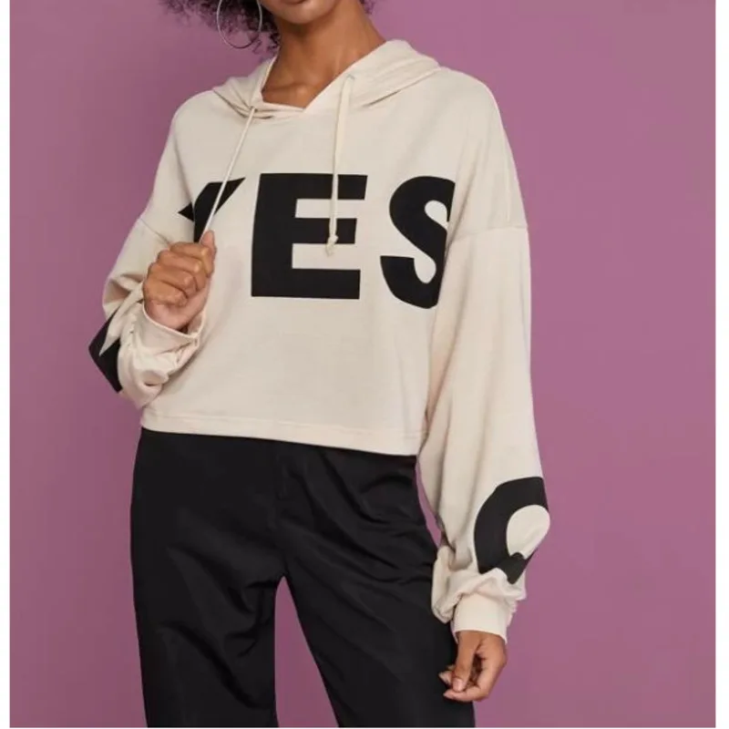 

2020 Autumn And Winter New Ladies Sweatshirt Letter Printing Long-sleeved Drop-shoulder Drawstring Hoodie En*