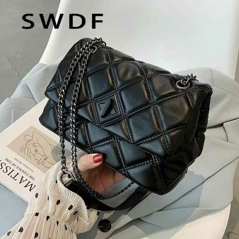 

New Embroidery Thread Small PU Leather Crossbody Bags For Women 2022 hit Women's Luxury Branded Trending Chain Shoulder Handbags