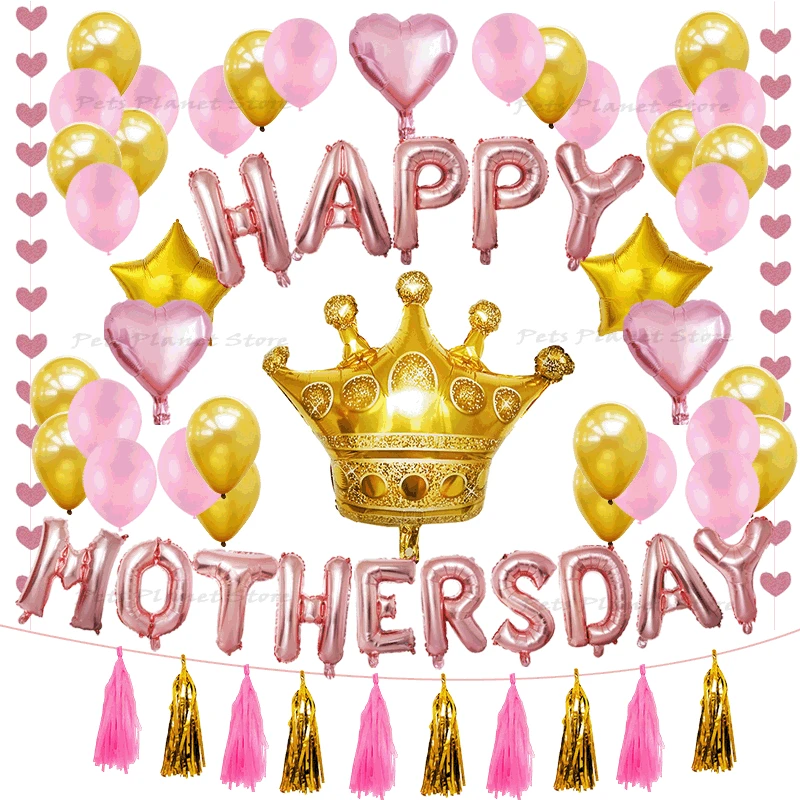 

Воздушный шар на день матери, 16 дюймов, из розового золота, алюминиевая пленка, воздушный шар с надписью, корона, украшение на день матери, то...