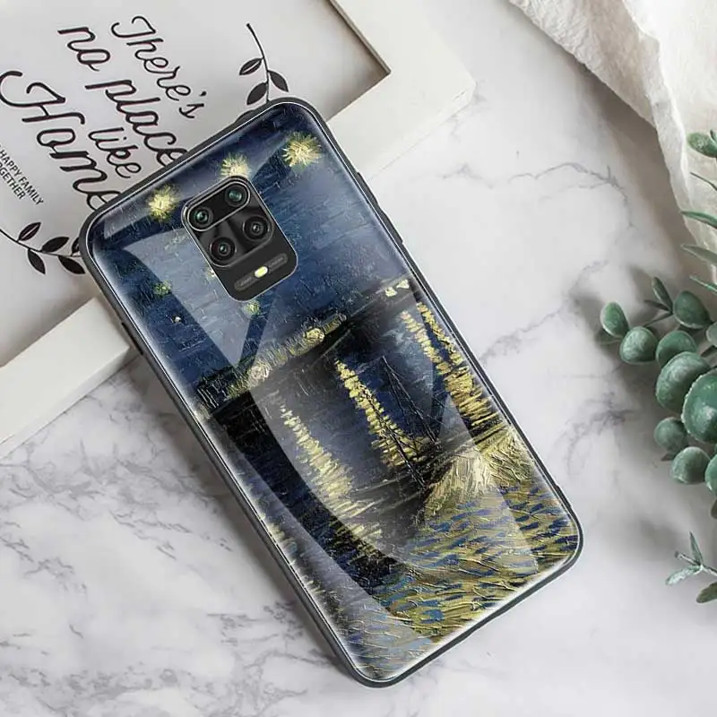 

Paintings Starry Night Van Gogh Glass Phone Case For Xiaomi Redmi Note 9 Pro 9S 9A 9C 9i 8T 8 8A 7 K30 K20 Cover Coque Shell Bag