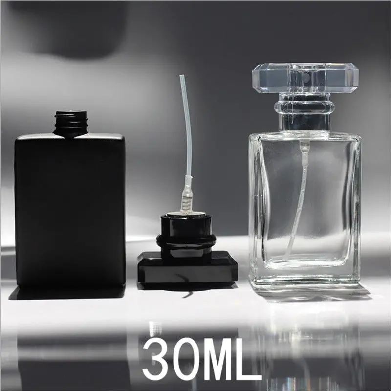 Новый 30 мл прозрачный/черный многоразовый стеклянный Заправляемый спрей флаконы