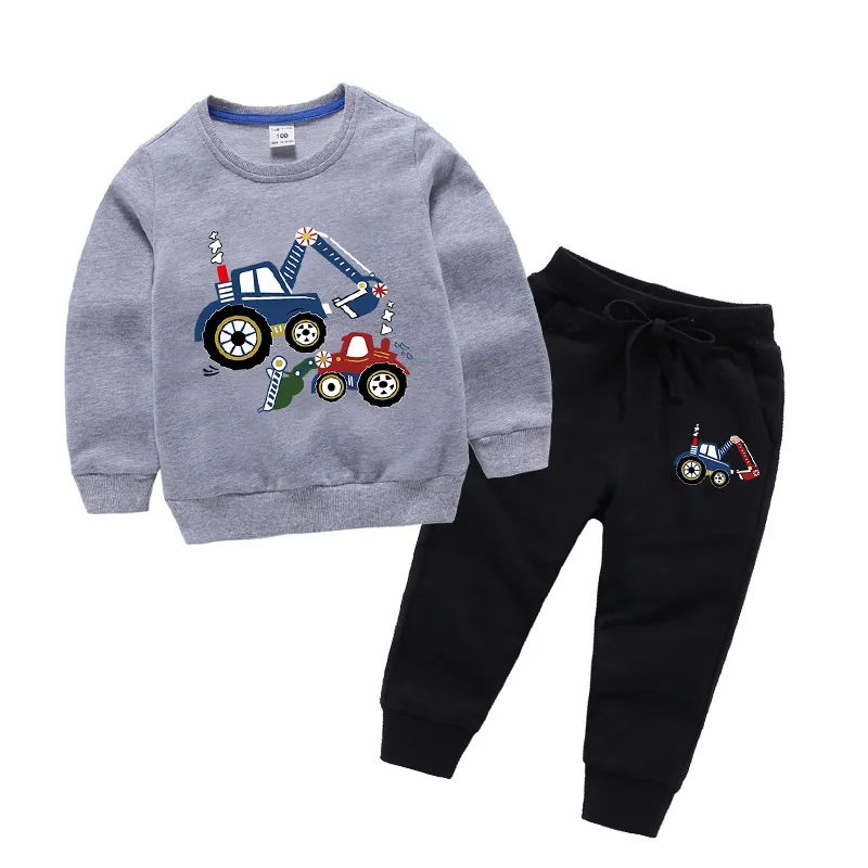 

Kids Boys 2pcs Clothing Sets Autumn Cotton Excavator Printed Children Tops Pants Sport Tracksuits