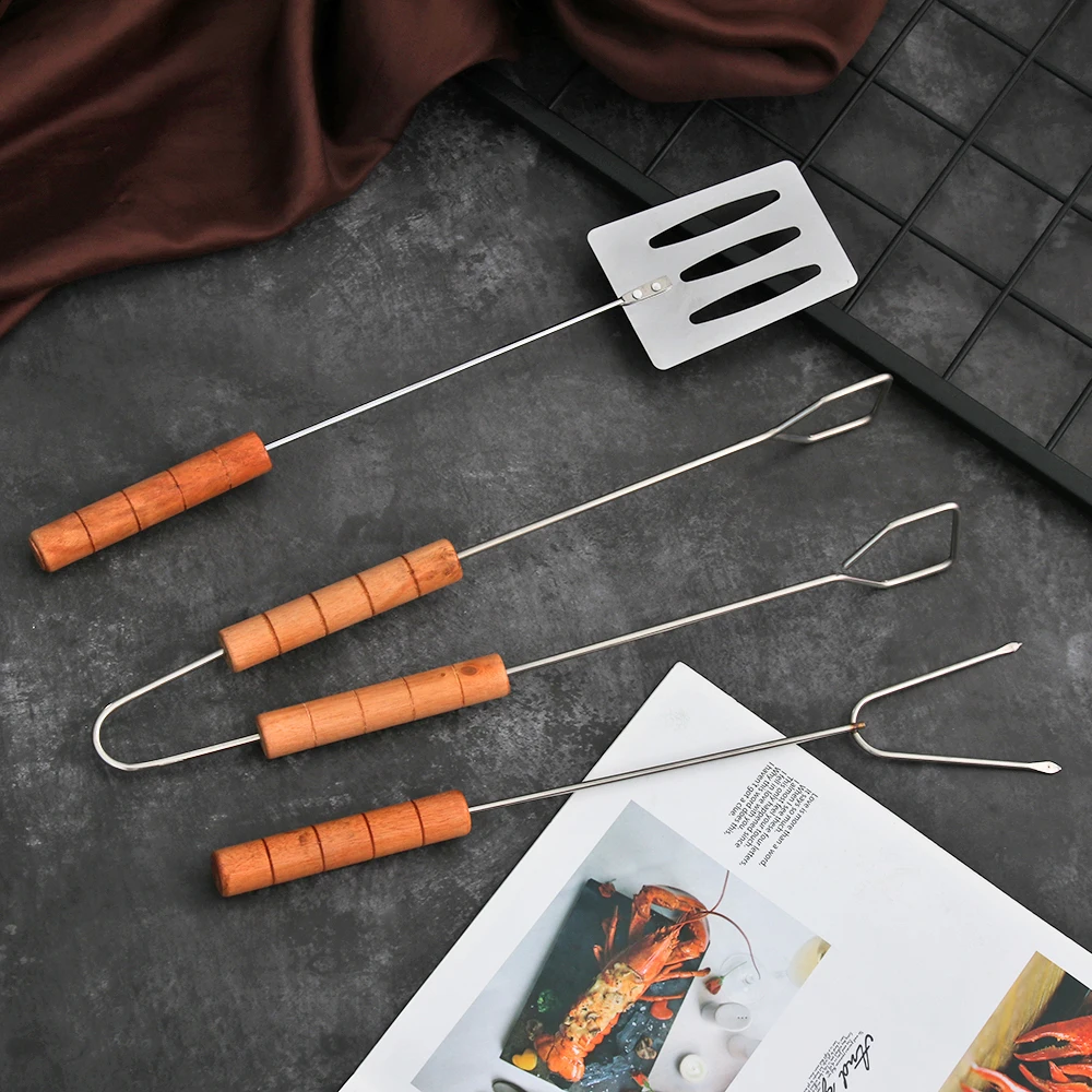 3 шт./компл. наружная барбекю деревянная ручка инструмента нержавеющая сталь