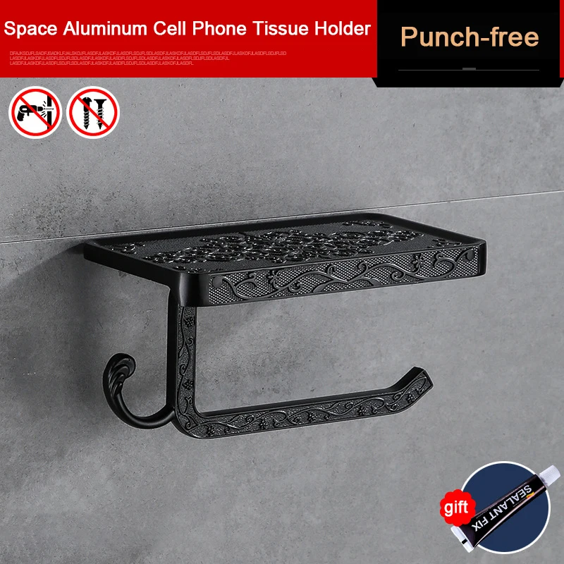 

Aluminum Bathroom Toilet Paper Holder Mobile Phone Holder With Shelf Punch-free Bathroom Towel Rack Toilet Paper Rack Tissue Box