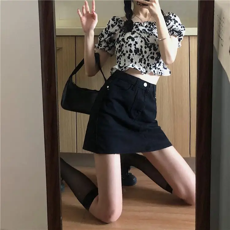 

Summer 2021 New Retro simple high waist denim skirt for female students