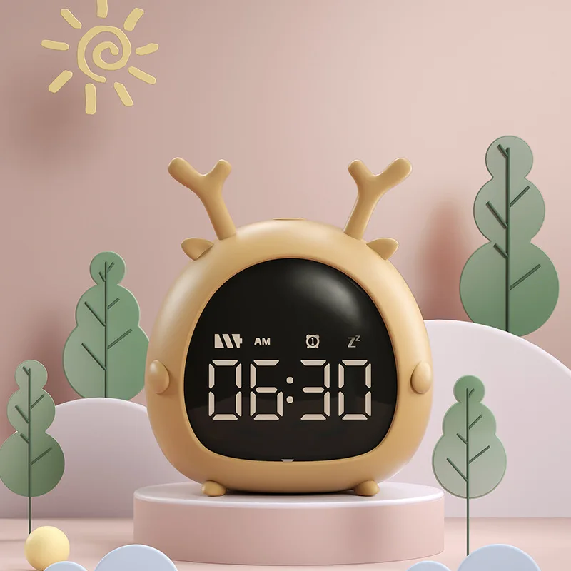 

Cartoon Student Alarm Clock USB Charging Voice Control Desktop Digital Led Clock Mini Electronic Decorate Children Alarm Clock