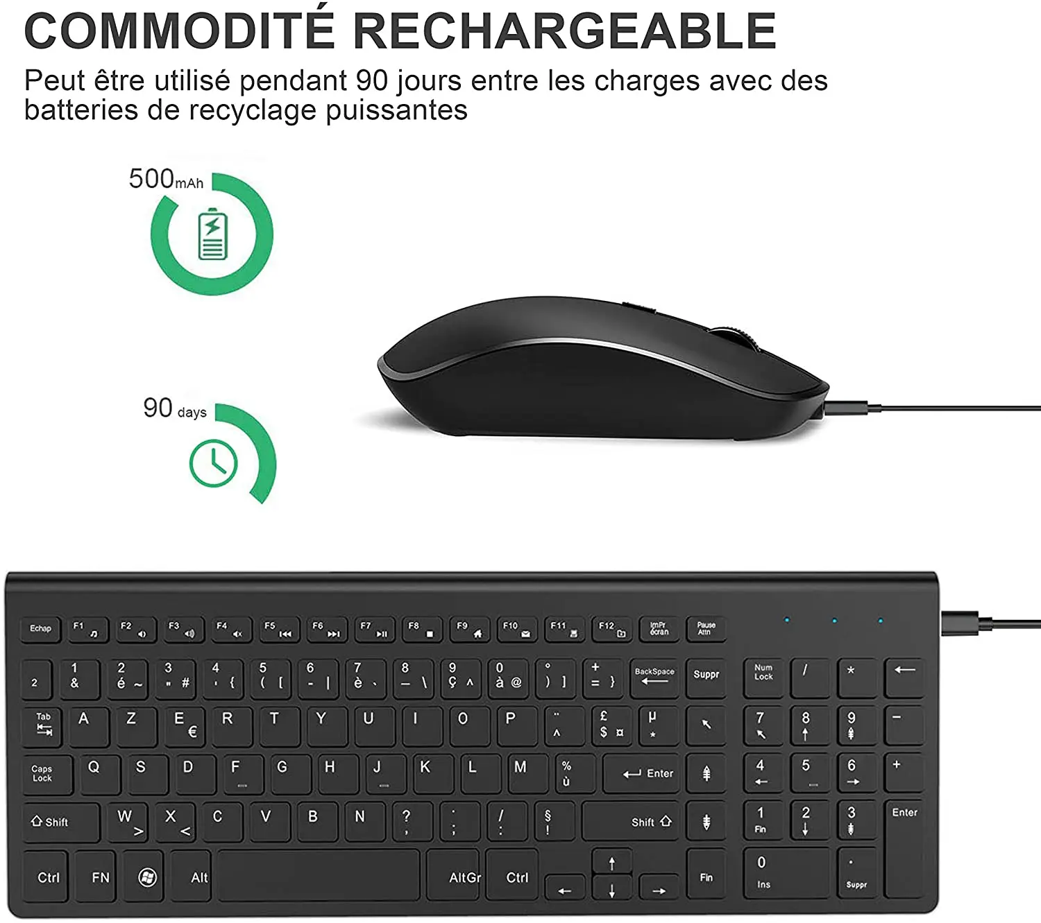 do teclado combination.2.4g. teclado recarregável de azerty,