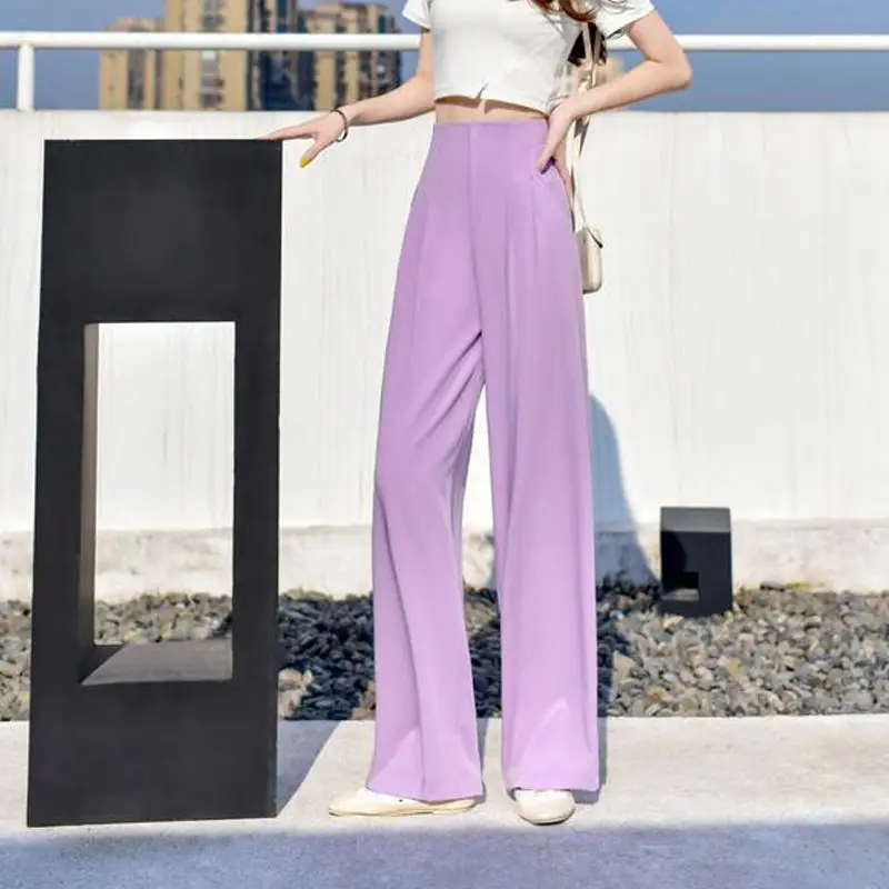 

2021 New Spring Autumn Women Retro Soft High Waist Zipper Pocket Pants Office Ladies Korean Style Solid Suit Drape Trousers O255