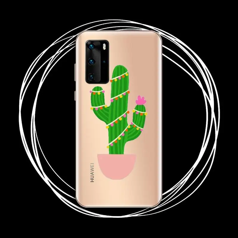 

Green Cactus Plant Phone Case Transparent for Huawei P honor 8 10i 20 30 40 smart 2019